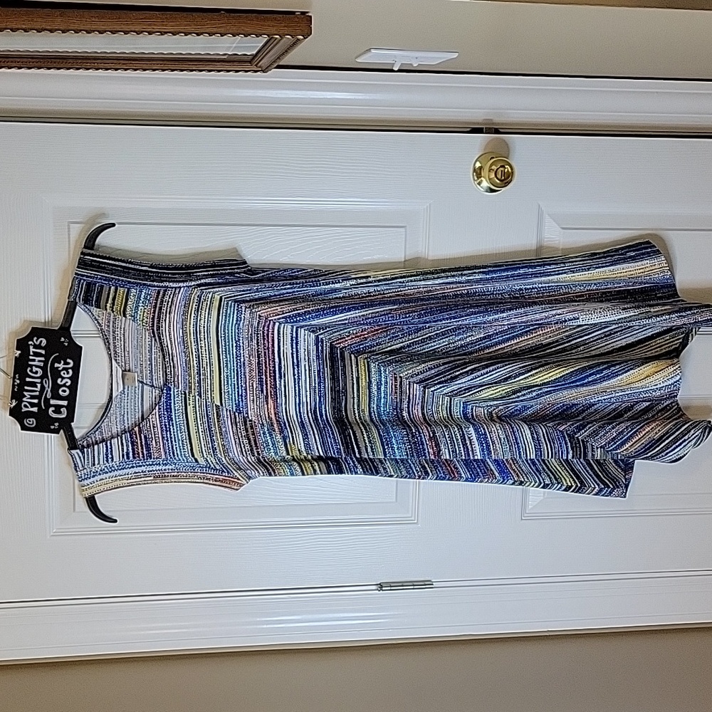 Christopher & Banks Medium Dress Cap Sleeve Stripe Dots Multi-colored